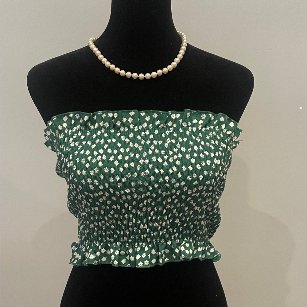 Green Floral Smocked Tube Top like new